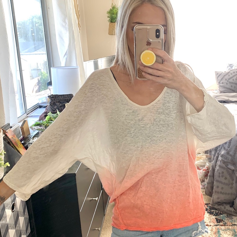 Free People Ombré Dip Dye Pink Linen V Neck Top
